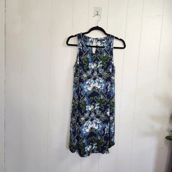Massimo Dutti Blue Floral Sleeveless Midi Dress Summer Dressy Luxury Size 6 - Picture 2 of 12